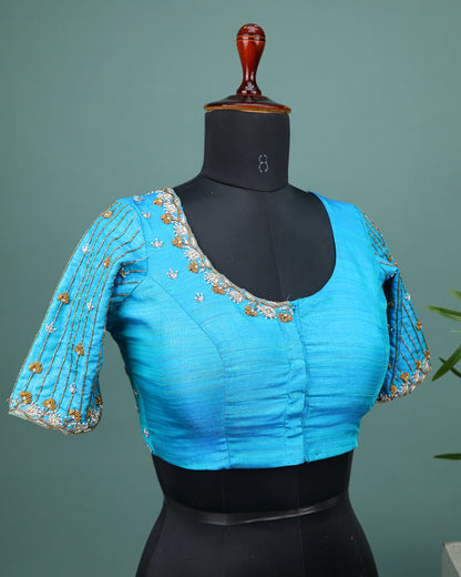 Maggam work Blouse for Saree – Blue Blouse- Artisan Silk Blouse – Festive & Wedding Ethnic Wear