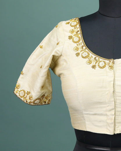 Maggam work Blouse for Saree – Beige Blouse- Artisan Silk Blouse – Festive & Wedding Ethnic Wear