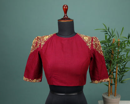 Maggam work Blouse for Saree – Maroon Blouse- Artisan Silk Blouse – Festive & Wedding Ethnic Wear