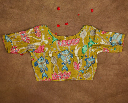 Hand Painted Pen Kalamkari Blouse for Saree – Artisan Kalamkari Silk Blouse – Festive & Wedding Ethnic Wear