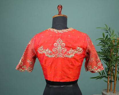 Maggam work Blouse for Saree – Red Blouse- Artisan Silk Blouse – Festive & Wedding Ethnic Wear