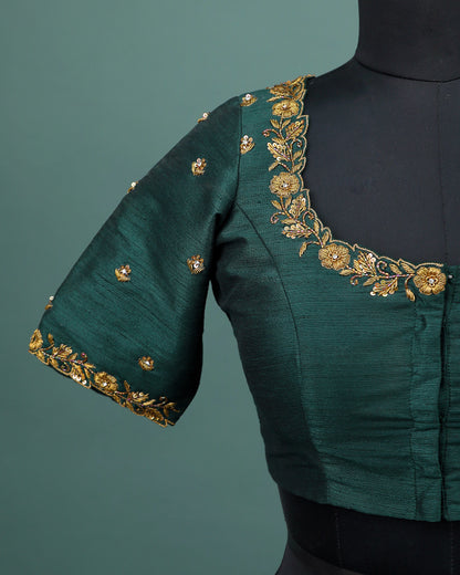 Maggam work Blouse for Saree – Green Blouse Artisan Silk Blouse – Festive & Wedding Ethnic Wear