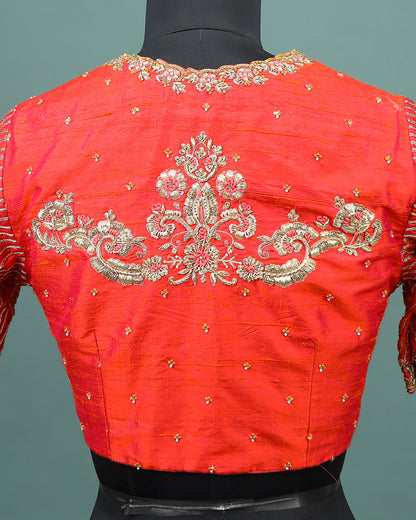 Maggam work Blouse for Saree – Red Blouse- Artisan Silk Blouse – Festive & Wedding Ethnic Wear