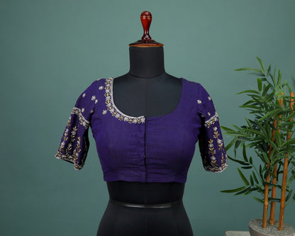 Maggam work Blouse for Saree – Blue Blouse- Artisan Silk Blouse – Festive & Wedding Ethnic Wear