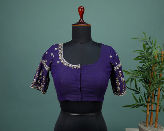 Maggam work Blouse for Saree – Blue Blouse- Artisan Silk Blouse – Festive & Wedding Ethnic Wear
