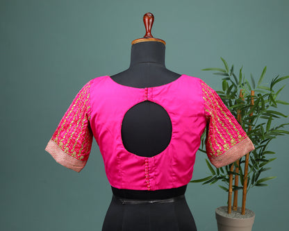 Maggam work Blouse for Saree – Pink Blouse- Artisan Silk Blouse – Festive & Wedding Ethnic Wear