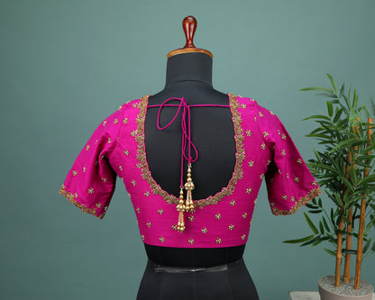 Maggam work Blouse for Saree – Pink Blouse- Artisan Silk Blouse – Festive & Wedding Ethnic Wear