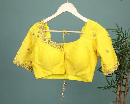 Maggam work Blouse for Saree –  Yellow Blouse Artisan Silk Blouse – Festive & Wedding Ethnic Wear