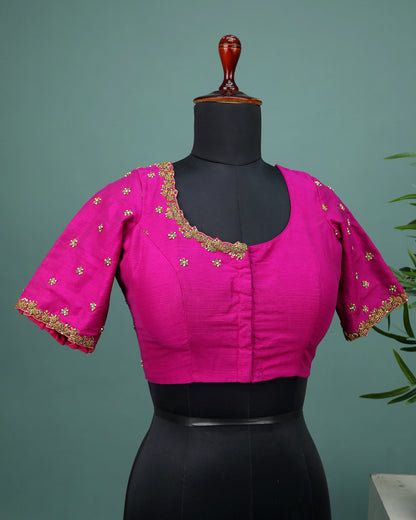 Maggam work Blouse for Saree – Pink Blouse- Artisan Silk Blouse – Festive & Wedding Ethnic Wear