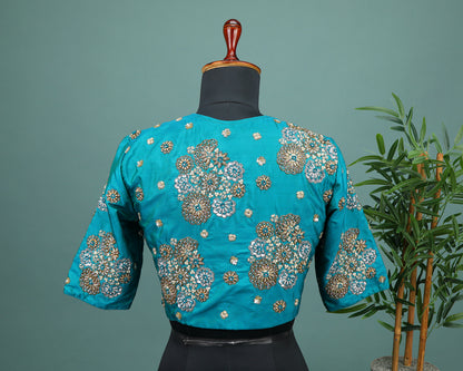 Maggam work Blouse for Saree – Blue Blouse- Artisan Silk Blouse – Festive & Wedding Ethnic Wear