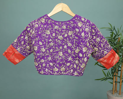 Maggam work Blouse for Saree – Purple Blouse- Artisan Silk Blouse – Festive & Wedding Ethnic Wear