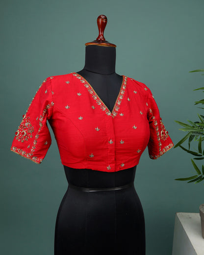 Maggam work Blouse for Saree – Red Blouse Artisan Silk Blouse – Festive & Wedding Ethnic Wear