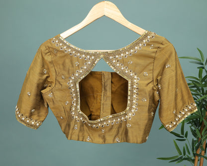 Maggam work Blouse for Saree – Beige Blouse Artisan Silk Blouse – Festive & Wedding Ethnic Wear