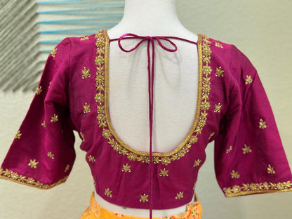 Maggam work Blouse for Saree – Magenta Pink blouse- Artisan Silk Blouse – Festive & Wedding Ethnic Wear