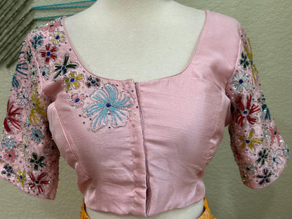 Maggam work Blouse for Saree – Soft Pink Blouse - Artisan Silk Blouse – Festive & Wedding Ethnic Wear