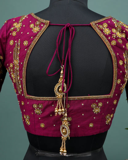 Maggam work Blouse for Saree – Maroon Blouse- Artisan Silk Blouse – Festive & Wedding Ethnic Wear
