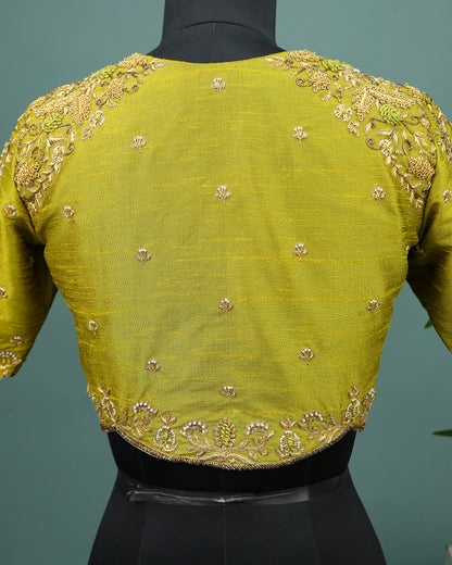 Maggam work Blouse for Saree – Olive Green Blouse- Artisan Silk Blouse – Festive & Wedding Ethnic Wear