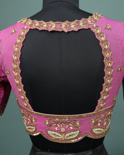 Maggam work Blouse for Saree – Pink Blouse Artisan Silk Blouse – Festive & Wedding Ethnic Wear