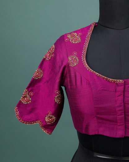 Maggam work Blouse for Saree –  Pink Blouse- Artisan Silk Blouse – Festive & Wedding Ethnic Wear