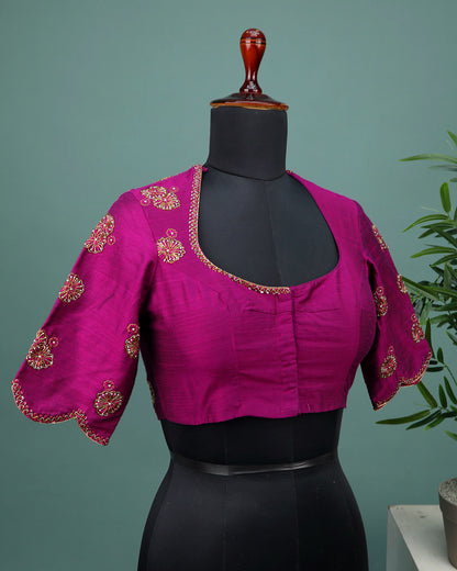 Maggam work Blouse for Saree –  Pink Blouse- Artisan Silk Blouse – Festive & Wedding Ethnic Wear