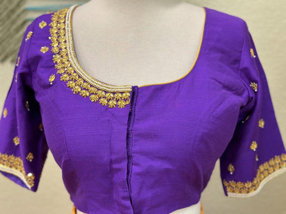 Maggam work Blouse for Saree –Purple Blouse- Artisan Silk Blouse – Festive & Wedding Ethnic Wear
