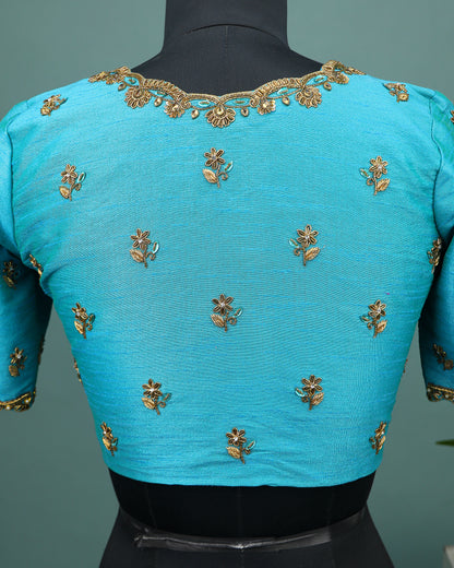 Maggam work Blouse for Saree –  Blue Blouse- Artisan Silk Blouse – Festive & Wedding Ethnic Wear