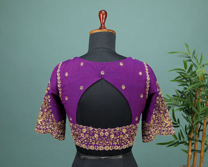 Maggam work Blouse for Saree – purple Blouse- Artisan Silk Blouse – Festive & Wedding Ethnic Wear