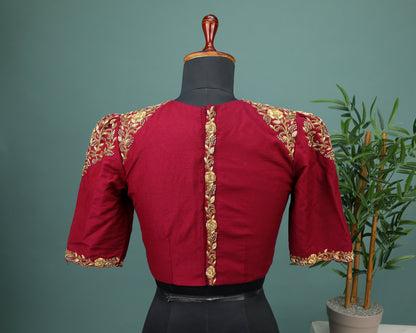 Maggam work Blouse for Saree – Maroon Blouse- Artisan Silk Blouse – Festive & Wedding Ethnic Wear