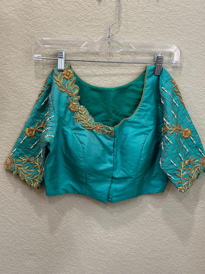 Maggam work Blouse for Saree – Blue Blouse- Artisan Silk Blouse – Festive & Wedding Ethnic Wear