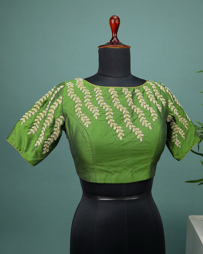 Maggam work Blouse for Saree – Green Blouse- Artisan Silk Blouse – Festive & Wedding Ethnic Wear