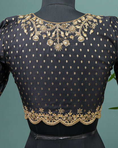 Maggam work Blouse for Saree – Black Blouse- Artisan Silk Blouse – Festive & Wedding Ethnic Wear