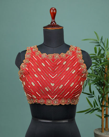 Maggam work Blouse for Saree –  Red Blouse- Artisan Silk Blouse – Festive & Wedding Ethnic Wear