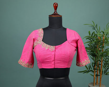 Maggam work Blouse for Saree – pink Blouse- Artisan Silk Blouse – Festive & Wedding Ethnic Wear