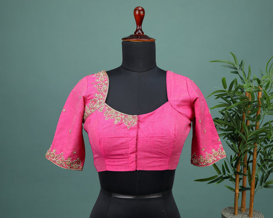 Maggam work Blouse for Saree – pink Blouse- Artisan Silk Blouse – Festive & Wedding Ethnic Wear