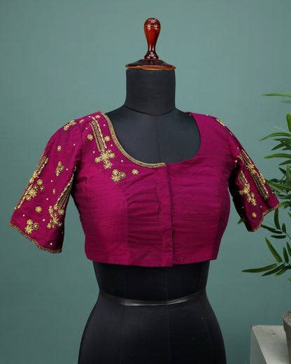 Maggam work Blouse for Saree – Maroon Blouse- Artisan Silk Blouse – Festive & Wedding Ethnic Wear