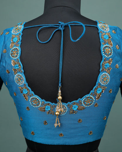 Maggam work Blouse for Saree – Blue Blouse Artisan Silk Blouse – Festive & Wedding Ethnic Wear