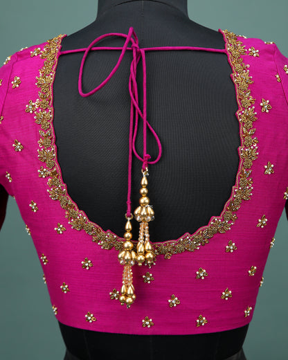 Maggam work Blouse for Saree – Pink Blouse- Artisan Silk Blouse – Festive & Wedding Ethnic Wear