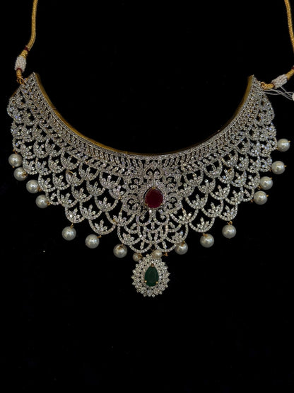 Diamond Necklace Bridal necklace Costume silver jewelry Alloy based Jewelry  - SHABURIS Fashion Jewelry