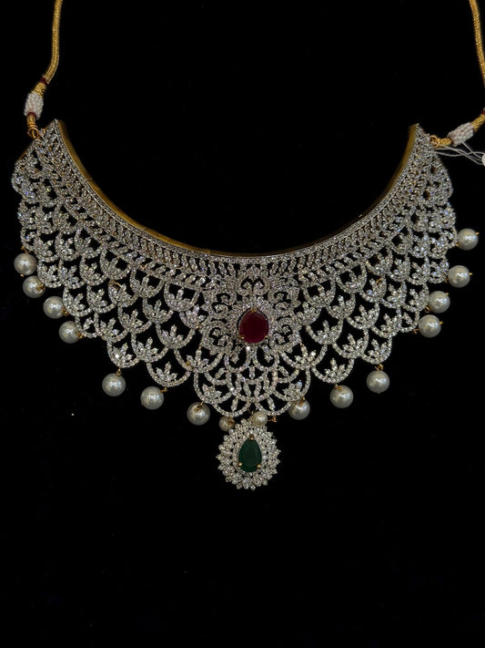 Diamond Necklace Bridal necklace Costume silver jewelry Alloy based Jewelry  - SHABURIS Fashion Jewelry
