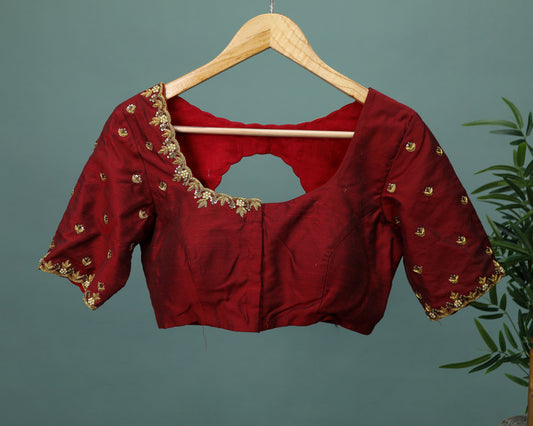 Maggam work Blouse for Saree – Maroon Blouse Artisan Silk Blouse – Festive & Wedding Ethnic Wear