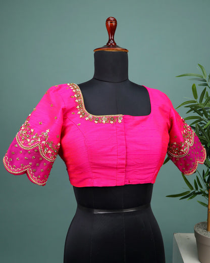 Maggam work Blouse for Saree –  Pink Blouse- Artisan Silk Blouse – Festive & Wedding Ethnic Wear