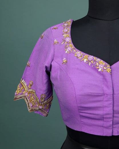 Maggam work Blouse for Saree – purple Blouse Artisan Silk Blouse – Festive & Wedding Ethnic Wear
