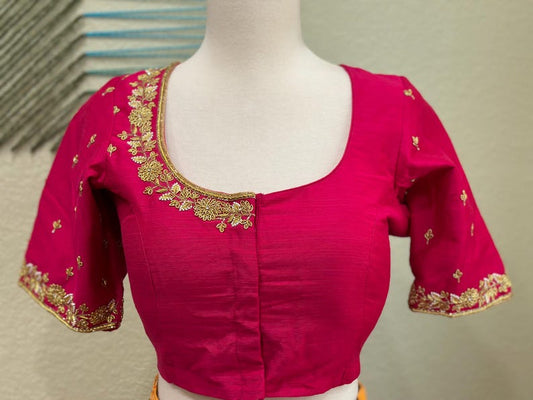 Maggam work Blouse for Saree –Pink Blouse - Artisan Silk Blouse – Festive & Wedding Ethnic Wear
