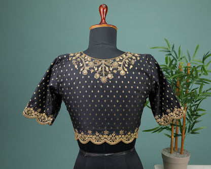 Maggam work Blouse for Saree – Black Blouse- Artisan Silk Blouse – Festive & Wedding Ethnic Wear