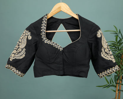 Maggam work Blouse for Saree – Black Blouse Artisan Silk Blouse – Festive & Wedding Ethnic Wear