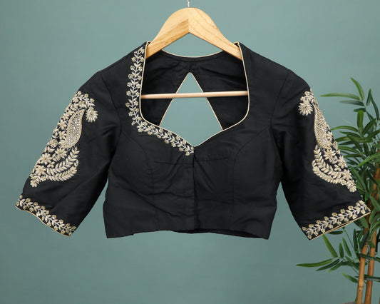 Maggam work Blouse for Saree – Black Blouse Artisan Silk Blouse – Festive & Wedding Ethnic Wear