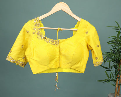 Maggam work Blouse for Saree –  Yellow Blouse Artisan Silk Blouse – Festive & Wedding Ethnic Wear