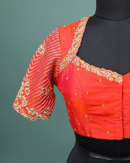 Maggam work Blouse for Saree – Red Blouse- Artisan Silk Blouse – Festive & Wedding Ethnic Wear