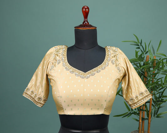 Maggam work Blouse for Saree – Beige Blouse Artisan Silk Blouse – Festive & Wedding Ethnic Wear