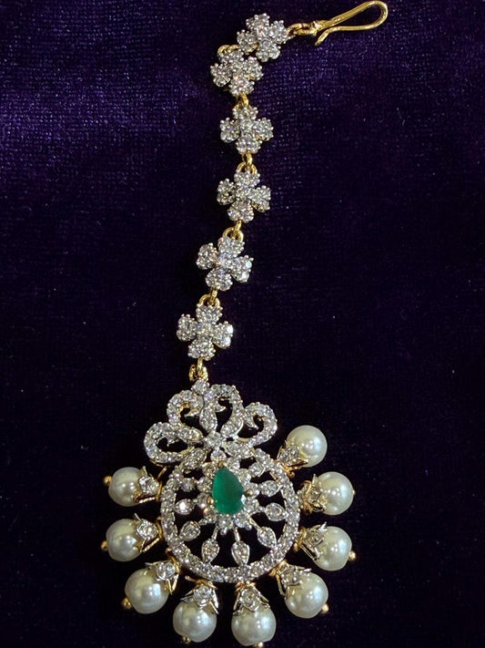 Diamond Maang tikka Bridal Jewelry Costume silver jewelry Alloy based Jewelry  - SHABURIS Fashion Jewelry